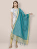 Teal Blue Cotton Silk Dupatta with Gold  Border. freeshipping - Dupatta Bazaar