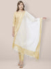 White Cotton Silk Dupatta with Gold Border. freeshipping - Dupatta Bazaar