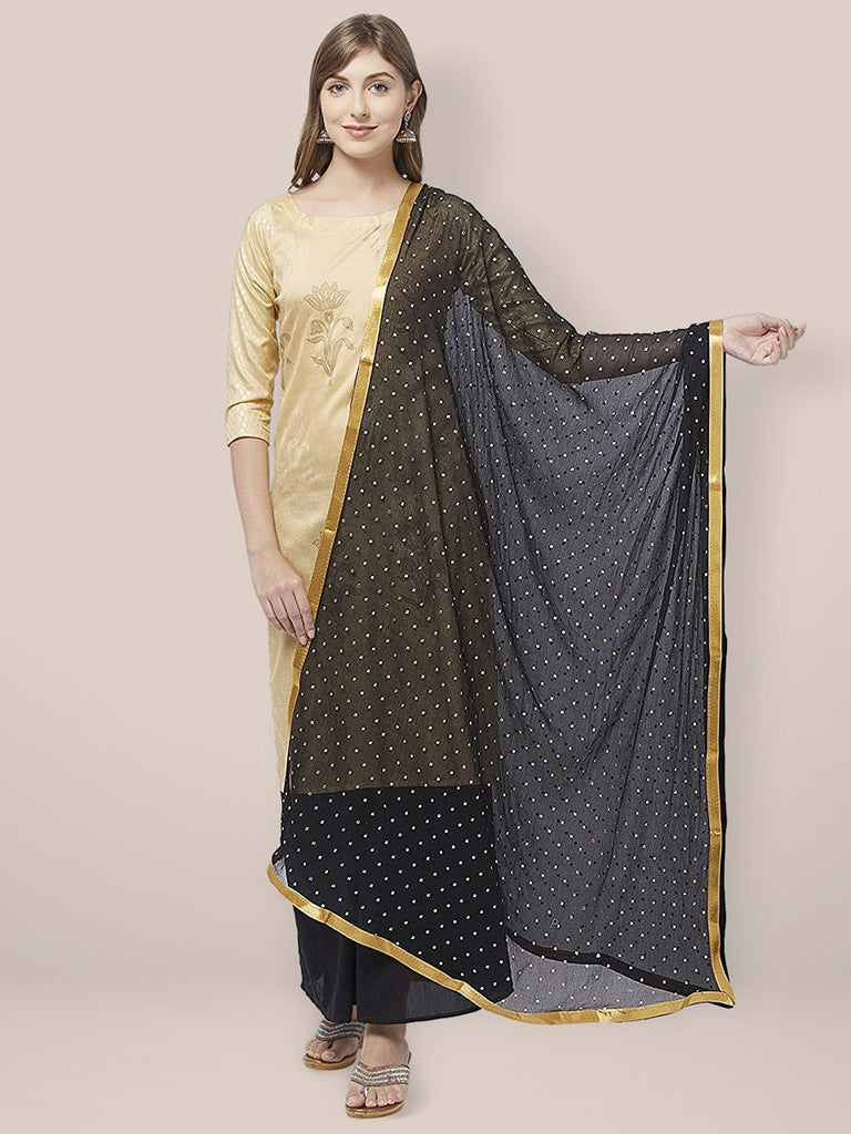 Embellished Black & Gold Chiffon Dupatta. freeshipping - Dupatta Bazaar