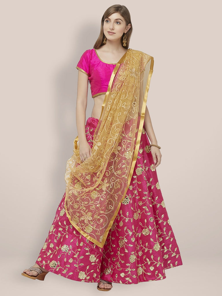 Embroidered Gold Net Dupatta freeshipping - Dupatta Bazaar