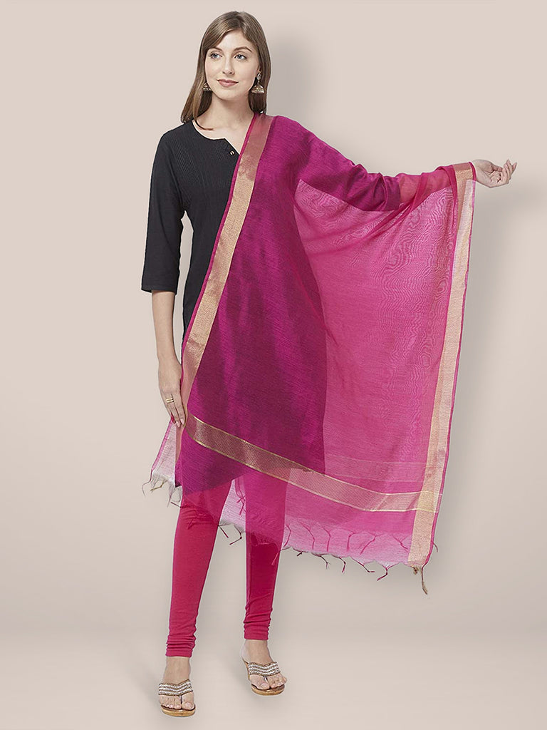 Pink Cotton Silk Dupatta with Gold Borders. freeshipping - Dupatta Bazaar