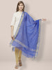 Blue Cotton Silk Dupatta with Gold Borders. freeshipping - Dupatta Bazaar