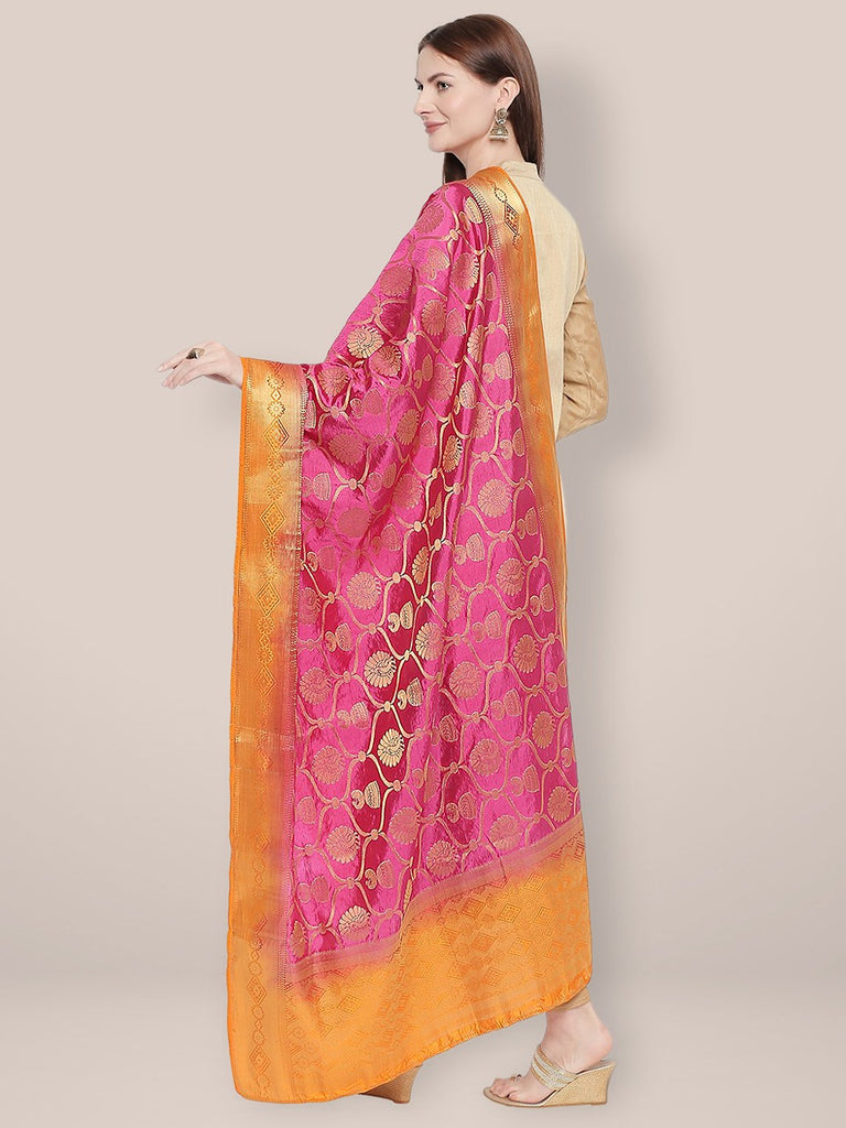 Pink & Orange Banarasi Silk Dupatta freeshipping - Dupatta Bazaar