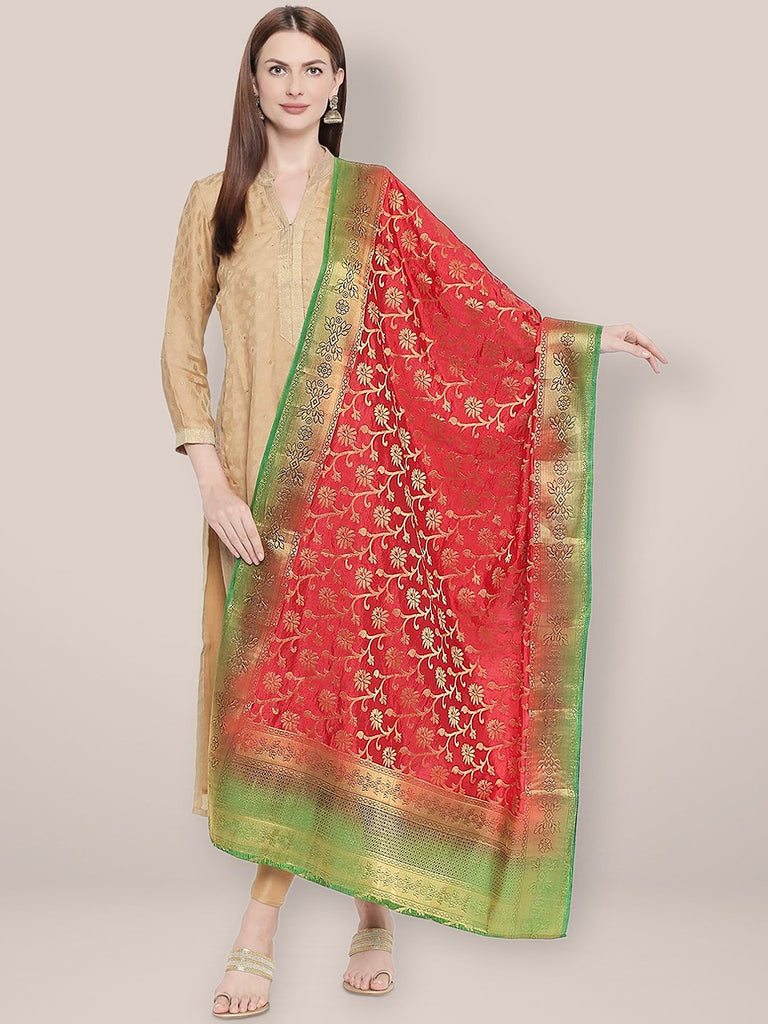Banarasi Red & Green Silk Dupatta freeshipping - Dupatta Bazaar