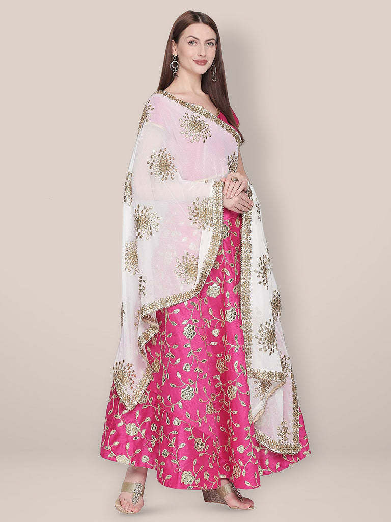 Embellished White Chiffon Dupatta. freeshipping - Dupatta Bazaar