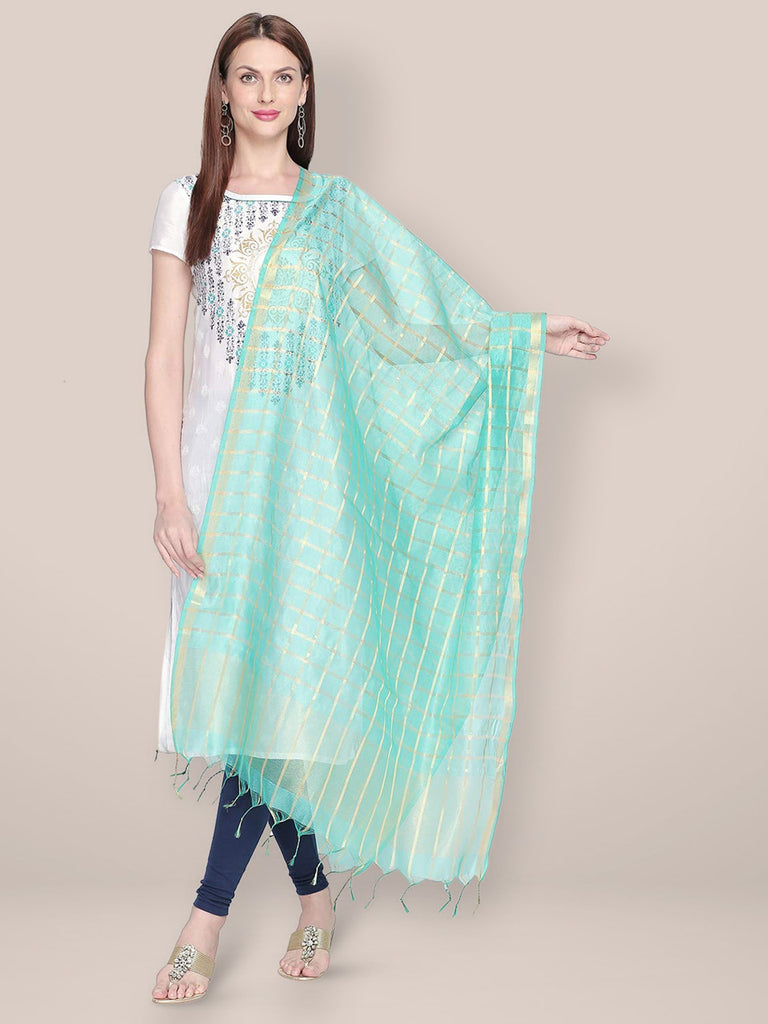 Sea Green & Gold Blended Silk Dupatta. freeshipping - Dupatta Bazaar