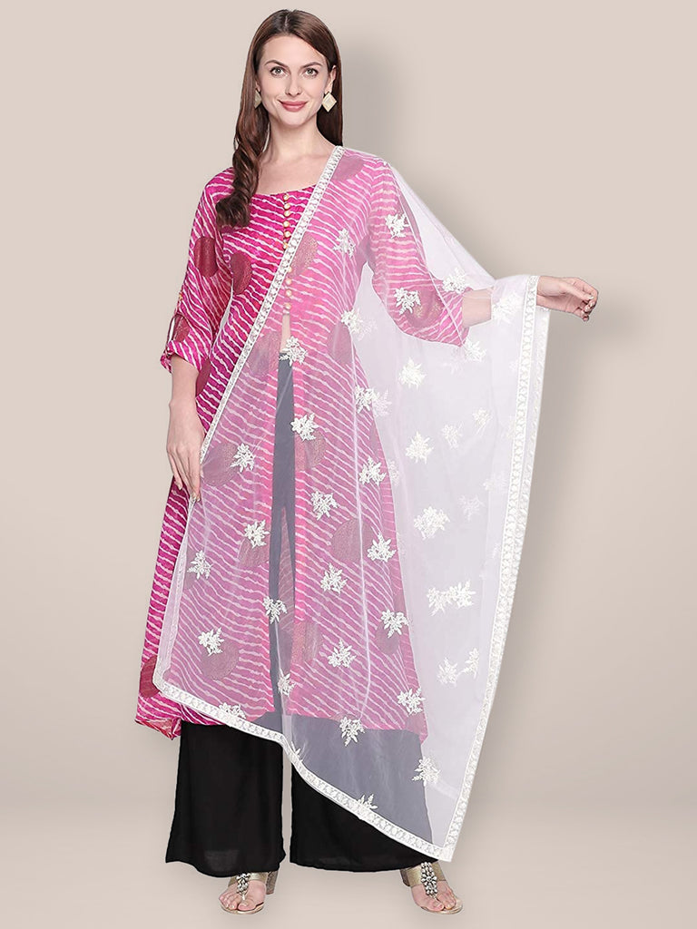 Embroidered White Net Dupatta. freeshipping - Dupatta Bazaar