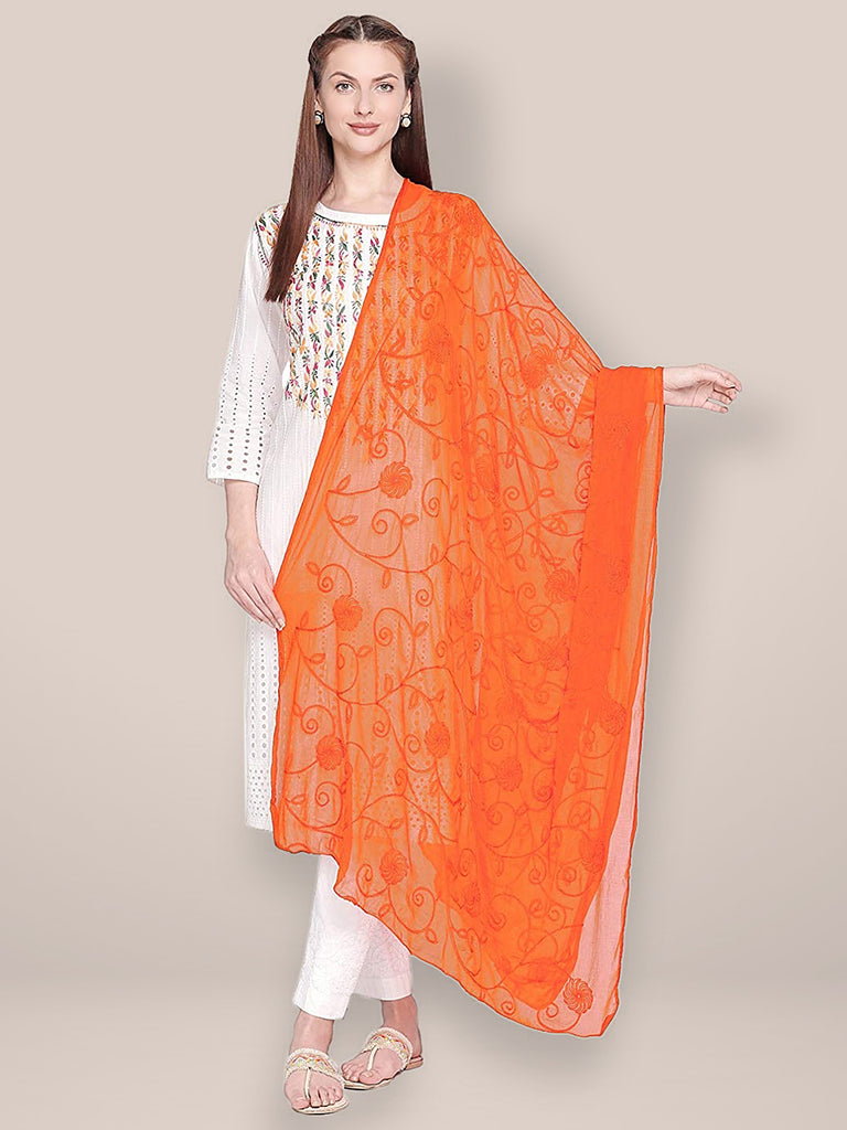 Embroidered Orange Chiffon Dupatta. freeshipping - Dupatta Bazaar