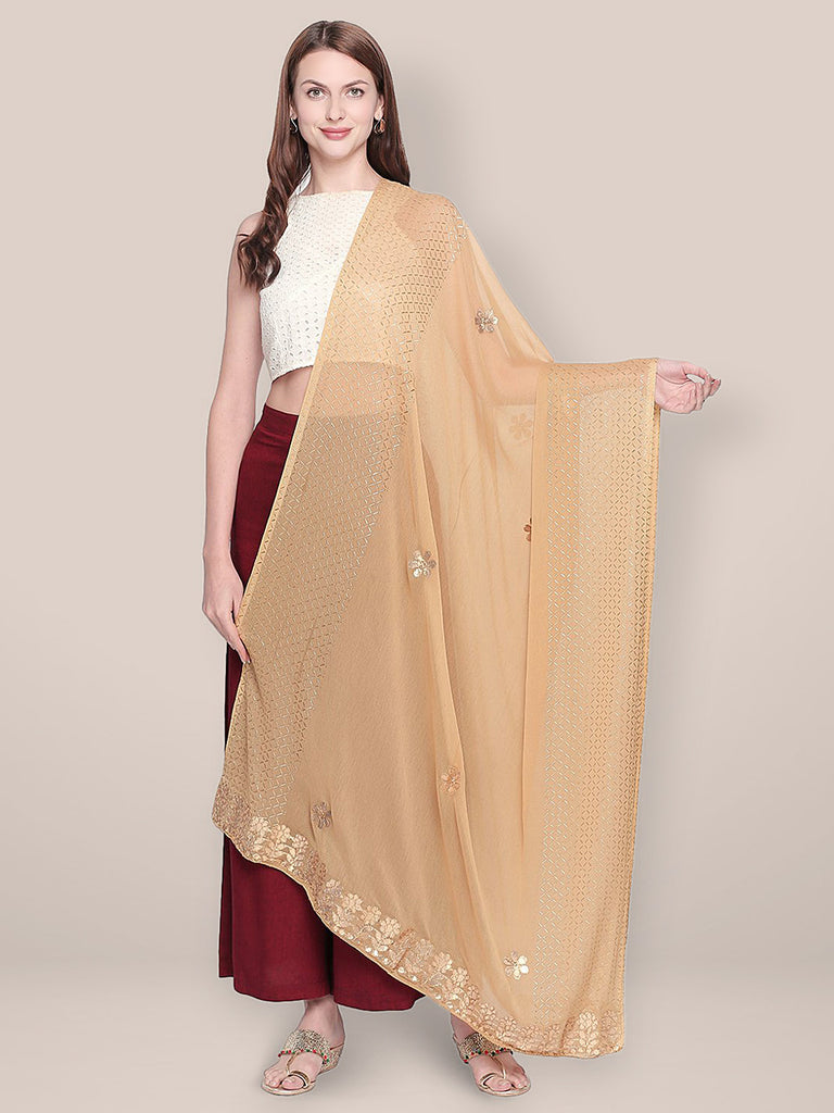 Beige Chiffon Dupatta with Gotta Patti work freeshipping - Dupatta Bazaar
