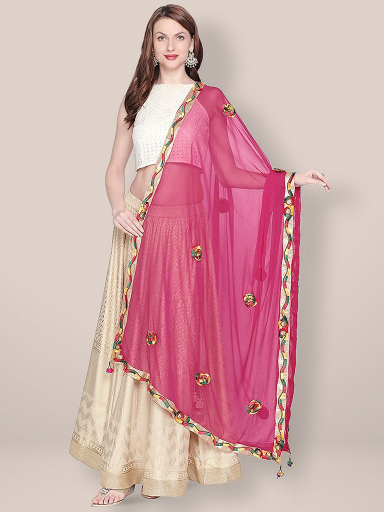 Embroidered Pink Chiffon Dupatta. freeshipping - Dupatta Bazaar