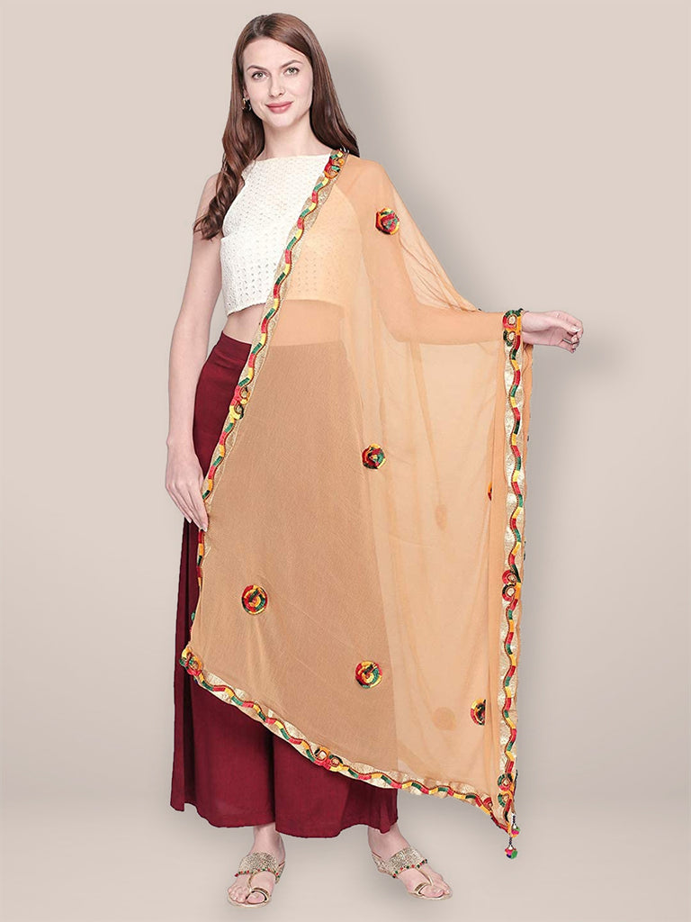 Embroidered Beige Chiffon Dupatta. freeshipping - Dupatta Bazaar