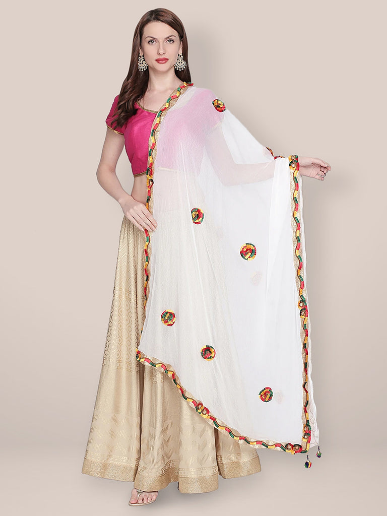 Embroidered White Chiffon Dupatta. freeshipping - Dupatta Bazaar
