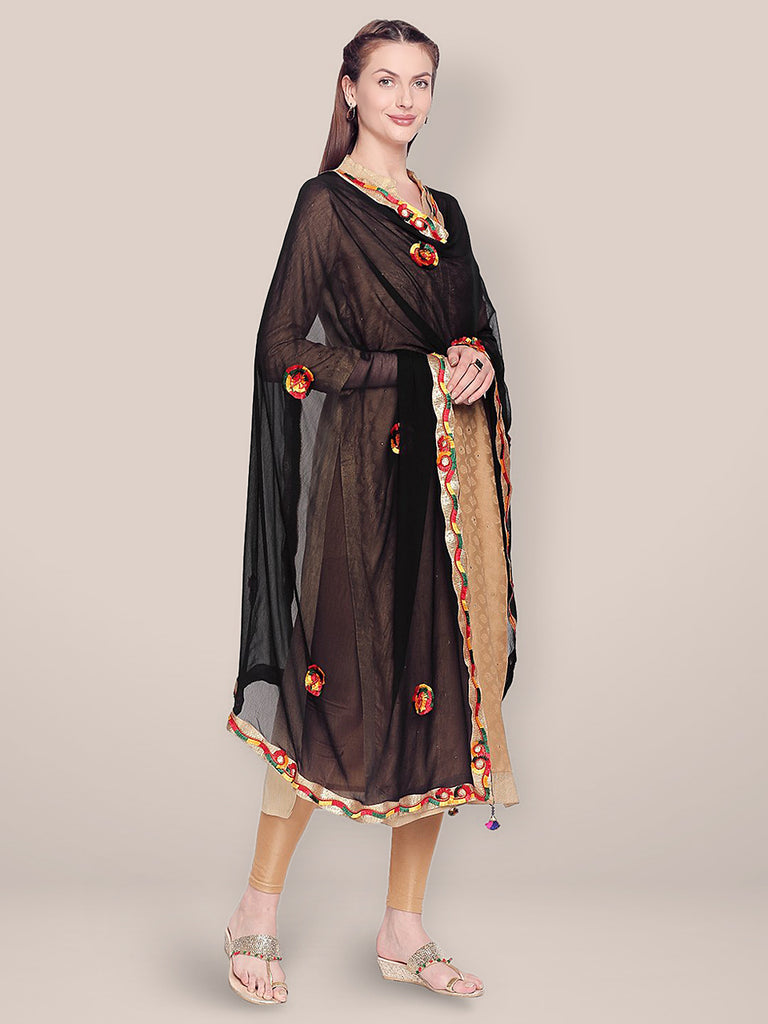 Embroidered Black Chiffon Dupatta. freeshipping - Dupatta Bazaar
