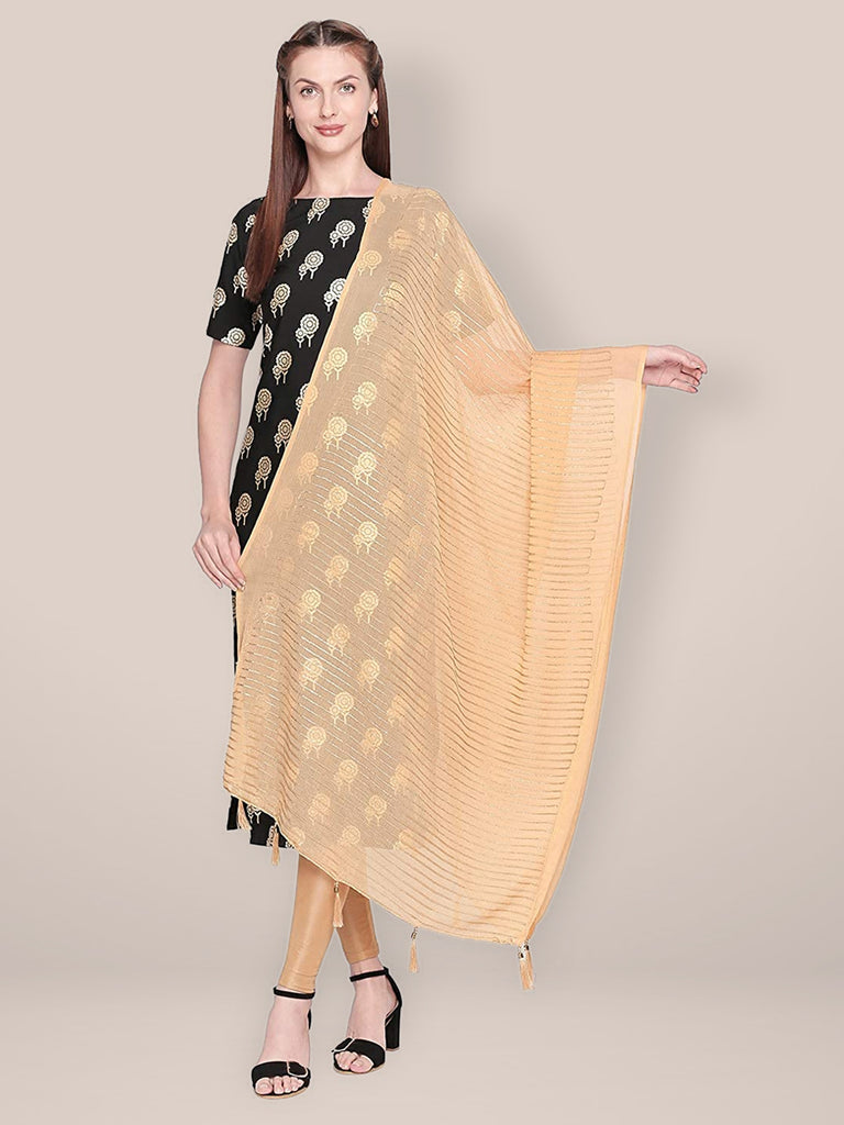 Embroidered Beige Chiffon Dupatta freeshipping - Dupatta Bazaar