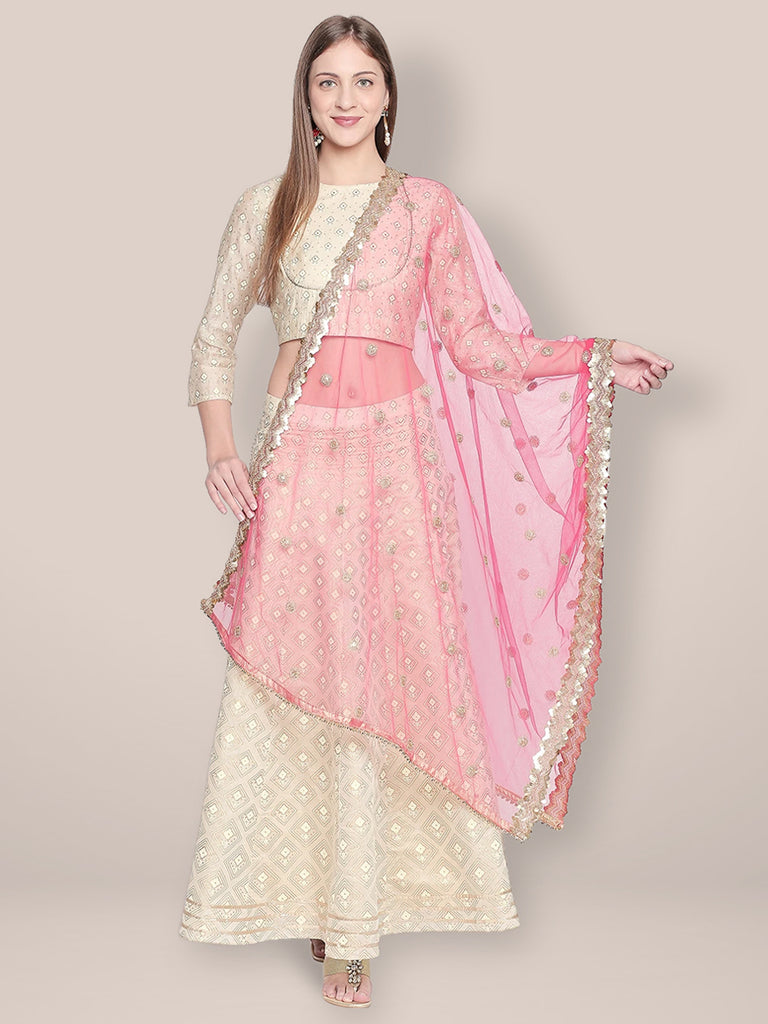 Embroidered Pink Net Dupatta. freeshipping - Dupatta Bazaar