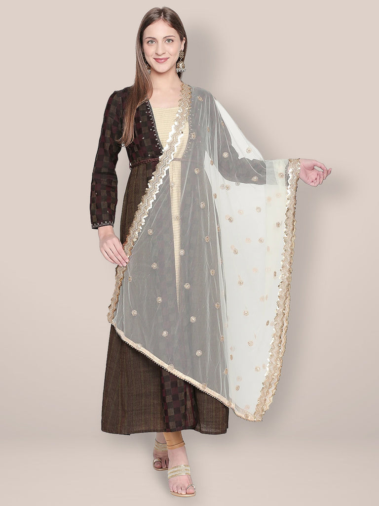 Embroidered Cream Net Dupatta. freeshipping - Dupatta Bazaar