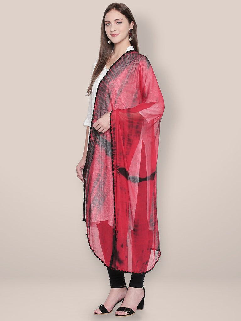 Shibori Dyed Red & Black Chiffon dupatta.. freeshipping - Dupatta Bazaar