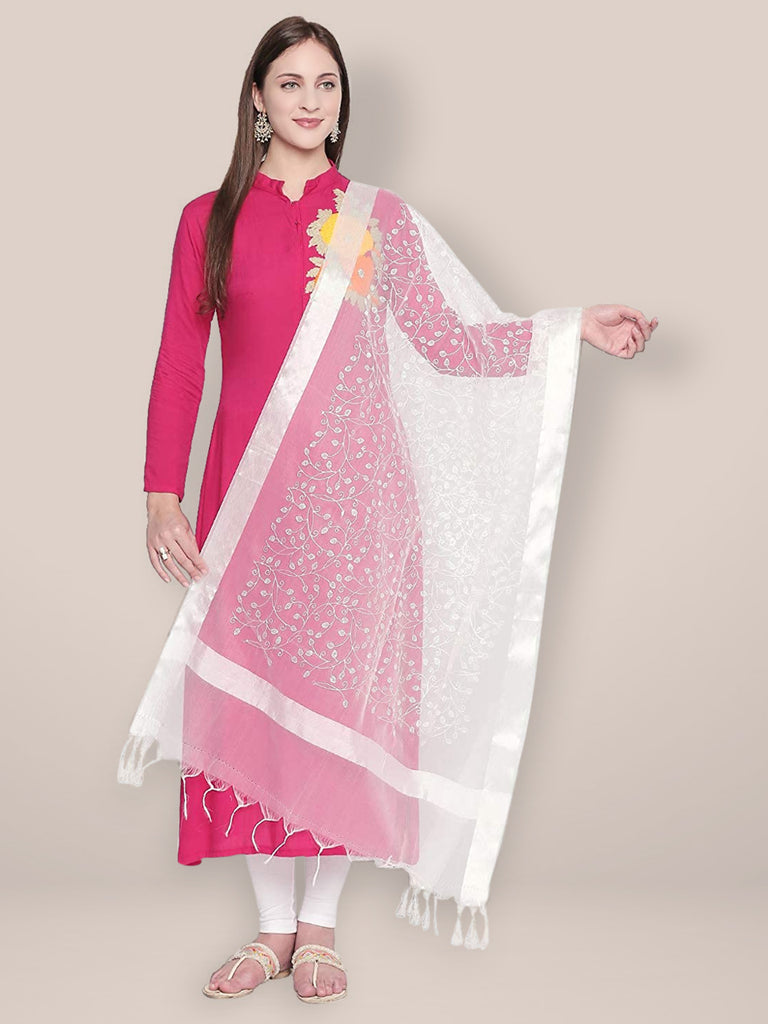 Embroidered White Organza Dupatta freeshipping - Dupatta Bazaar