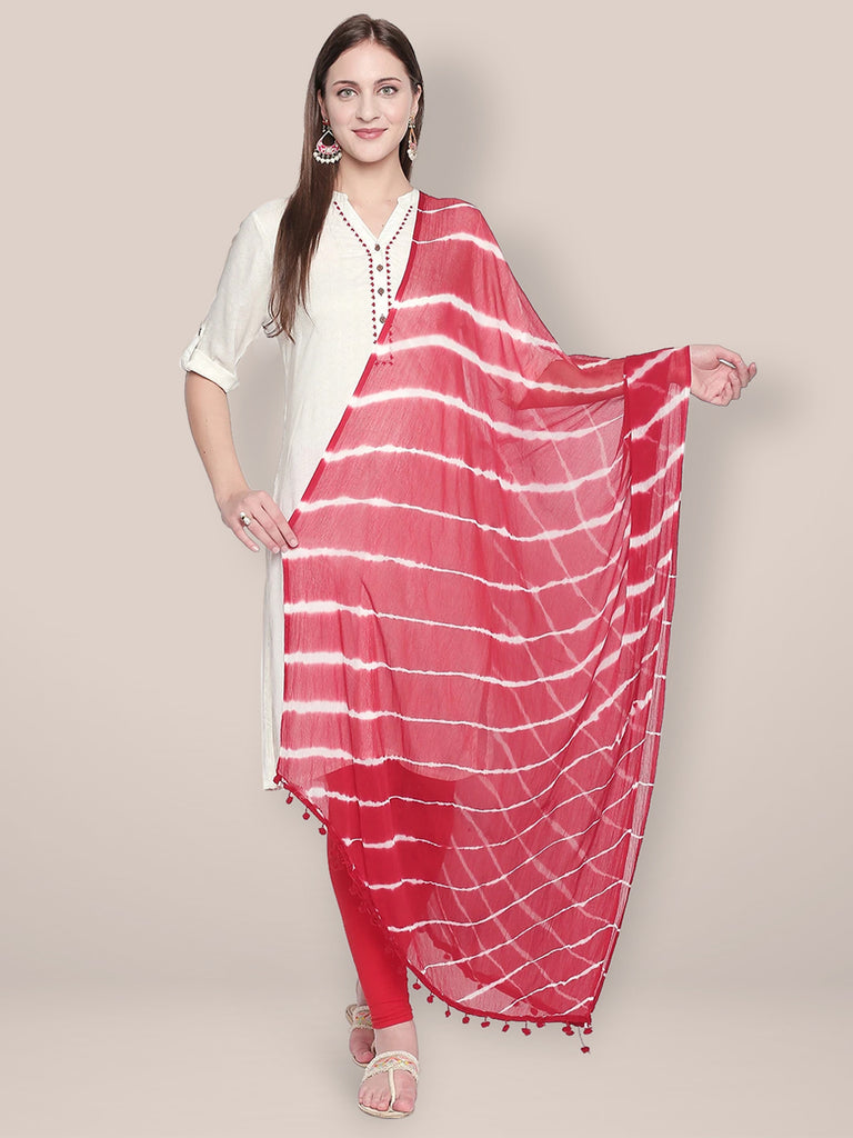 Red Leheria and White Chiffon Dupatta. freeshipping - Dupatta Bazaar