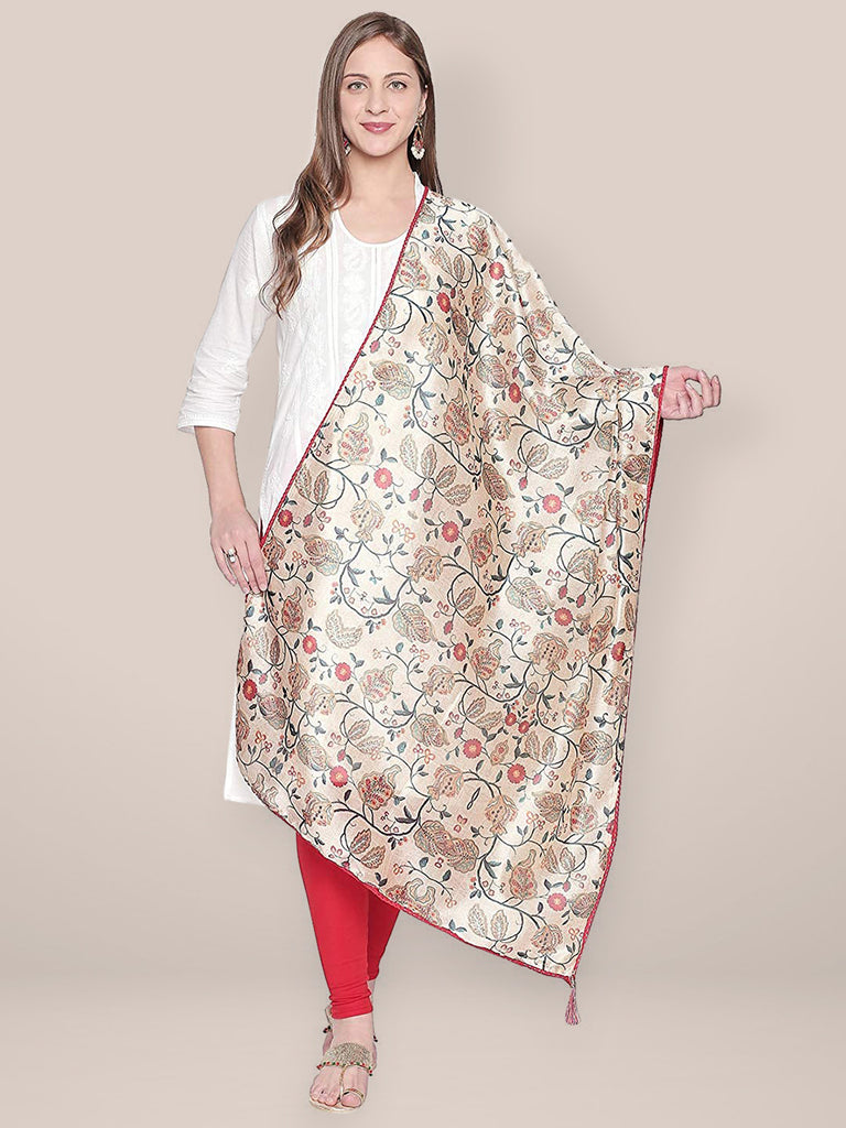 Cream Dupatta with Multicoloured Print in Art Silk freeshipping - Dupatta Bazaar