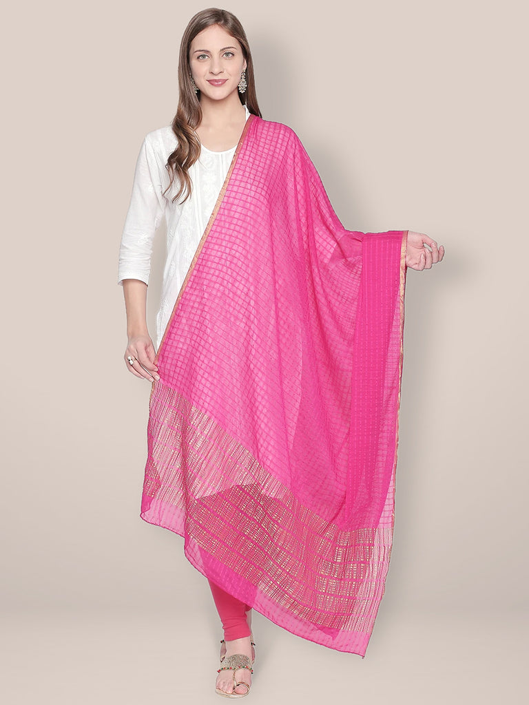 Pink & Gold Chiffon Dupatta. freeshipping - Dupatta Bazaar