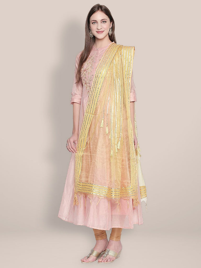Gold Organza Dupatta with Gotta lace. freeshipping - Dupatta Bazaar