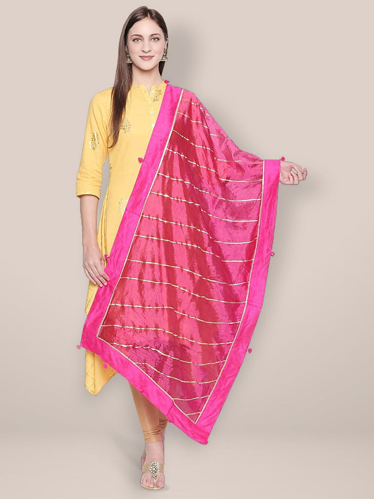 Pink & Gold Art Silk Dupatta with Gotta lace. freeshipping - Dupatta Bazaar