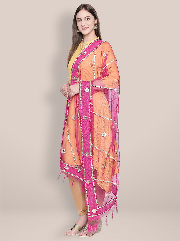 Pink Organza Dupatta with Gotta Patti Work. freeshipping - Dupatta Bazaar