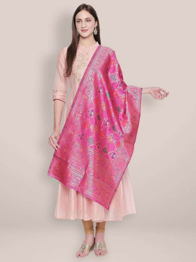 Pink & Multicoloured Banarasi Art Silk Stole/ Dupatta. freeshipping - Dupatta Bazaar