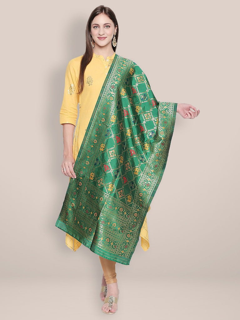 Green & Multicoloured Banarasi Art Silk  Dupatta. freeshipping - Dupatta Bazaar