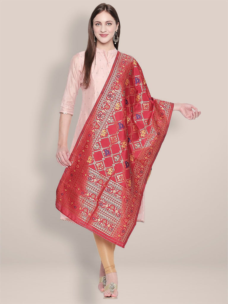Red & Multicoloured Banarasi Art Silk Dupatta. freeshipping - Dupatta Bazaar