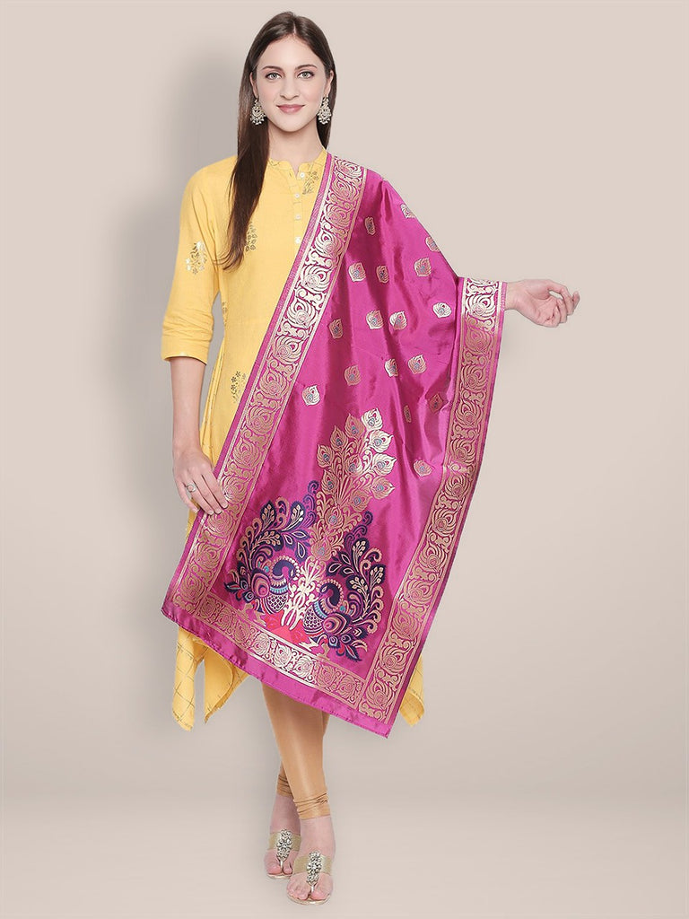 Pink & Multicoloured Art Silk Dupatta. freeshipping - Dupatta Bazaar