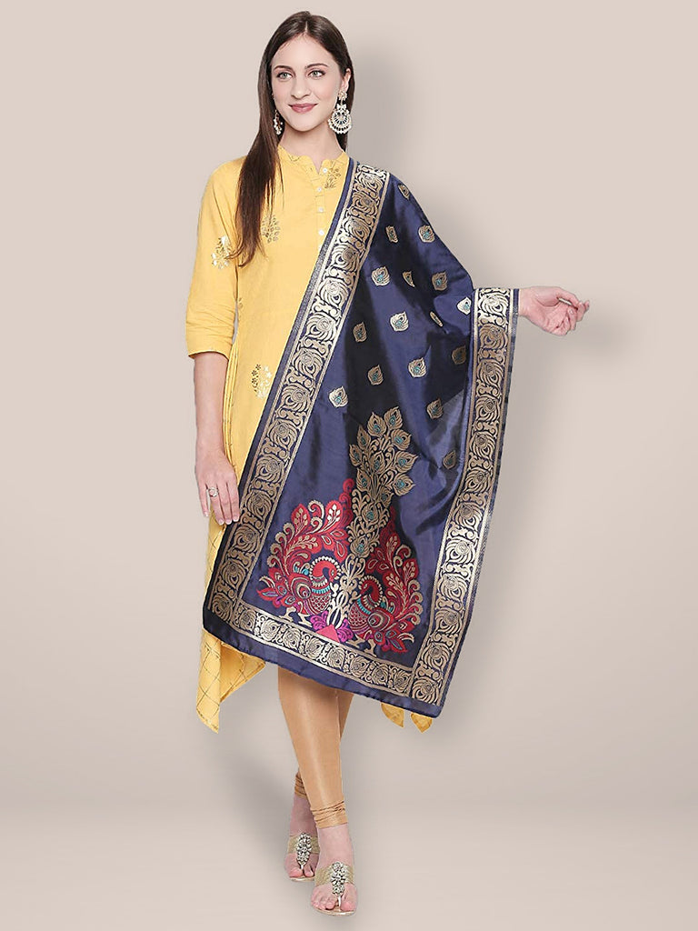 Blue & Multicoloured Art Silk Dupatta. freeshipping - Dupatta Bazaar