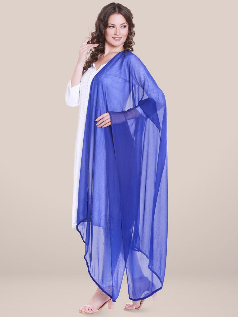 Blue Chiffon Dupatta with lace. freeshipping - Dupatta Bazaar