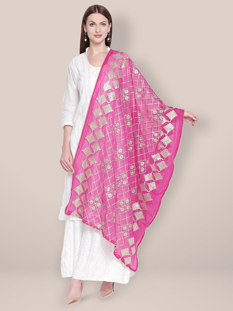 Pink Chiffon Dupatta with Gotta Work freeshipping - Dupatta Bazaar