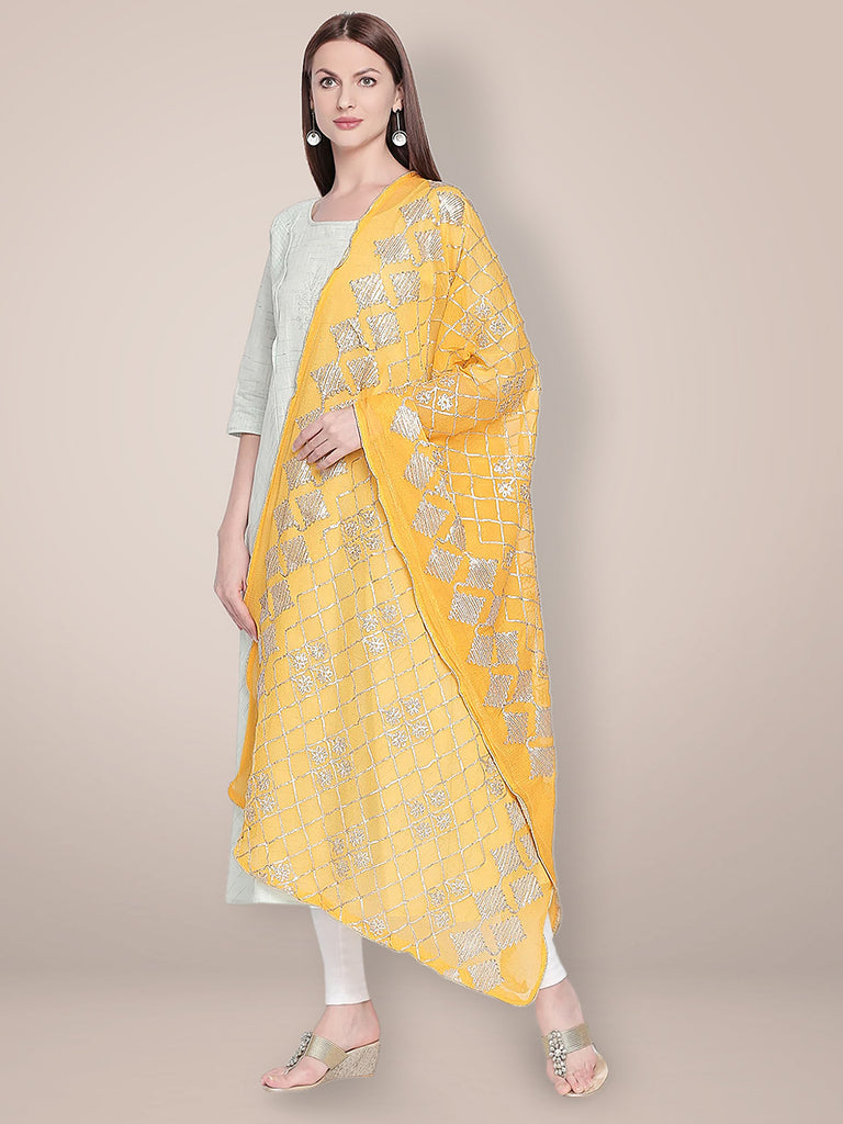 Yellow Chiffon Dupatta with Gotta Work freeshipping - Dupatta Bazaar