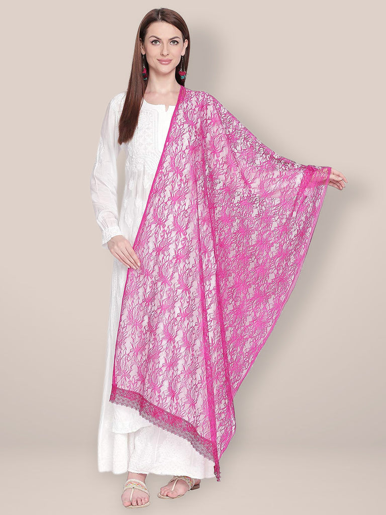 Pink Lace Dupatta freeshipping - Dupatta Bazaar
