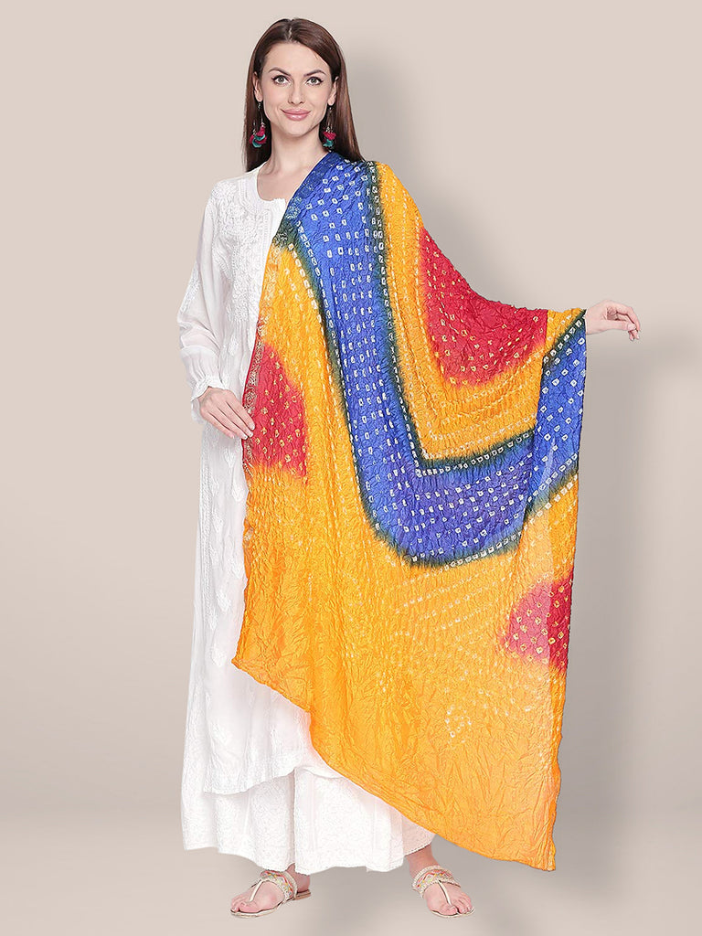 Yellow,Blue & Red Bandhini Dupatta freeshipping - Dupatta Bazaar