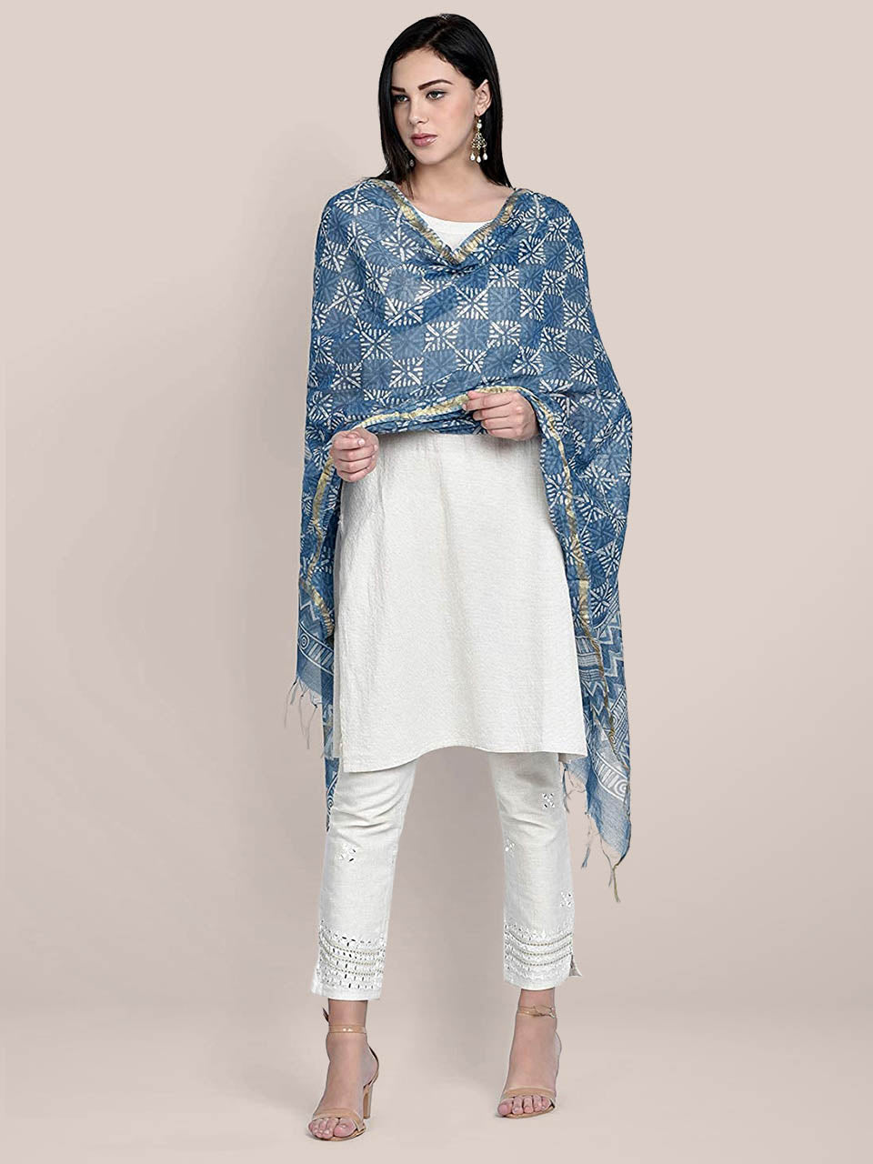 Red - Chanderi Silk Bagh Block Print Natural Dyed Dupatta with Zari Border 05