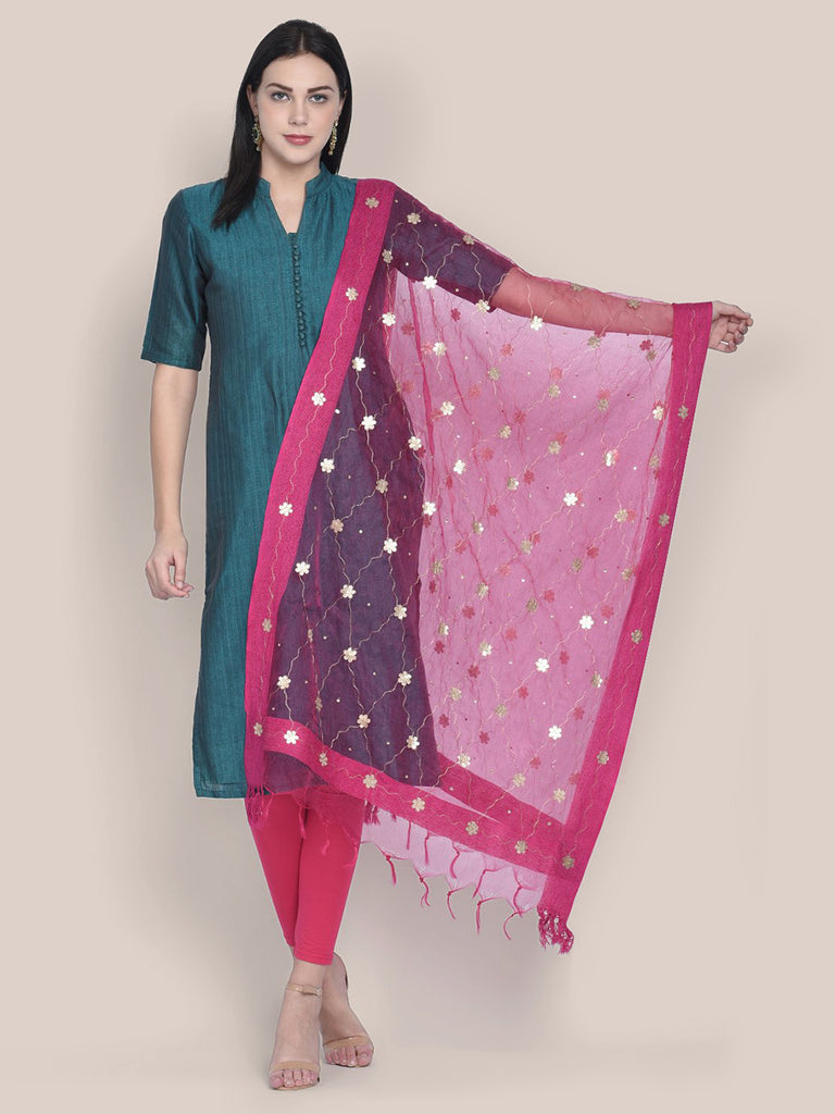 Pink Organza dupatta with Gotta Patti Work freeshipping - Dupatta Bazaar
