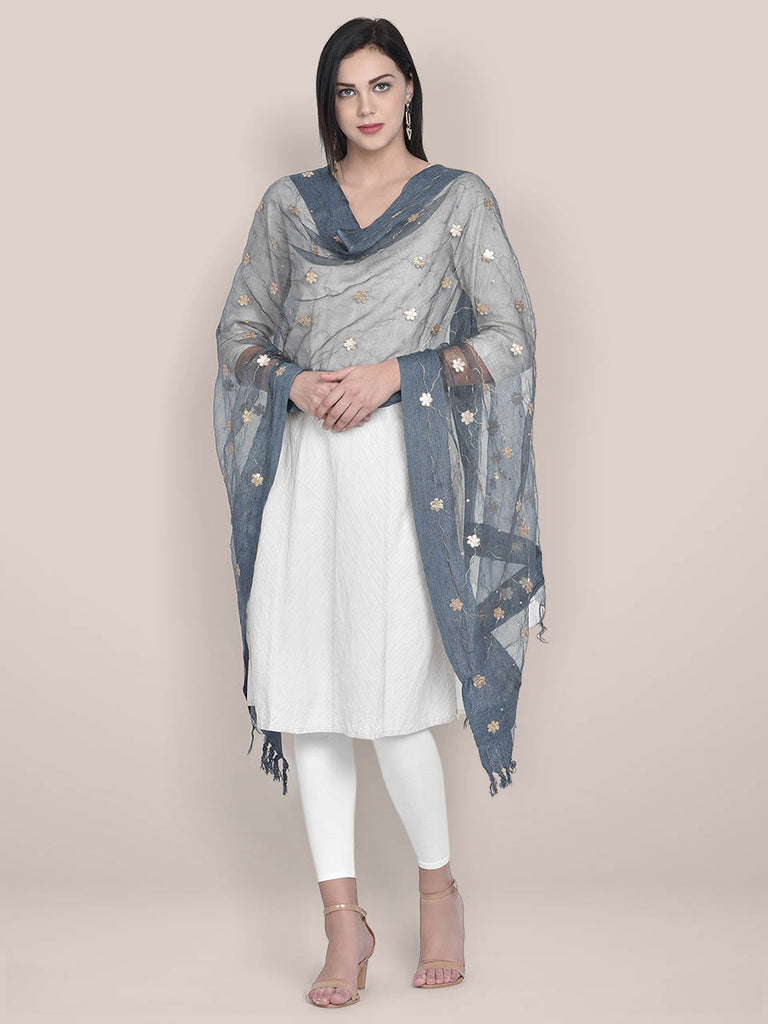Grey Organza dupatta with Gotta Patti Work freeshipping - Dupatta Bazaar