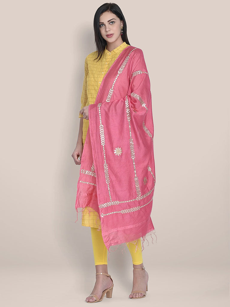 Baby Pink Cotton Silk Dupatta with Gotta Patti Work. freeshipping - Dupatta Bazaar