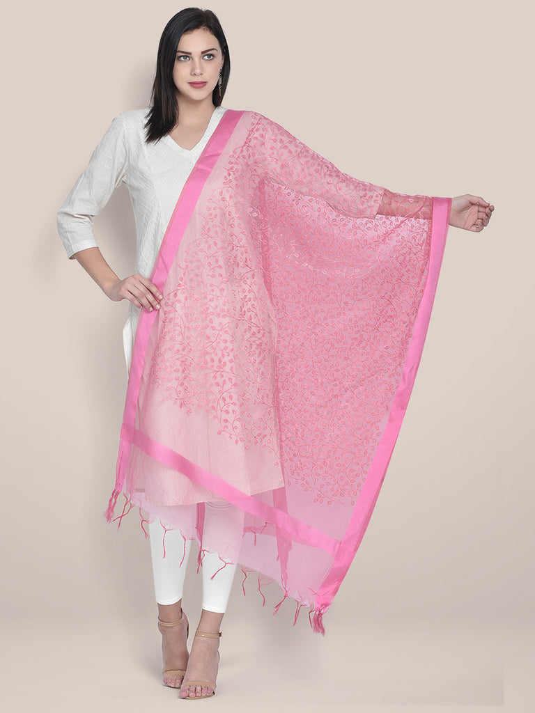 Embroidered Baby Pink Organza Dupatta freeshipping - Dupatta Bazaar