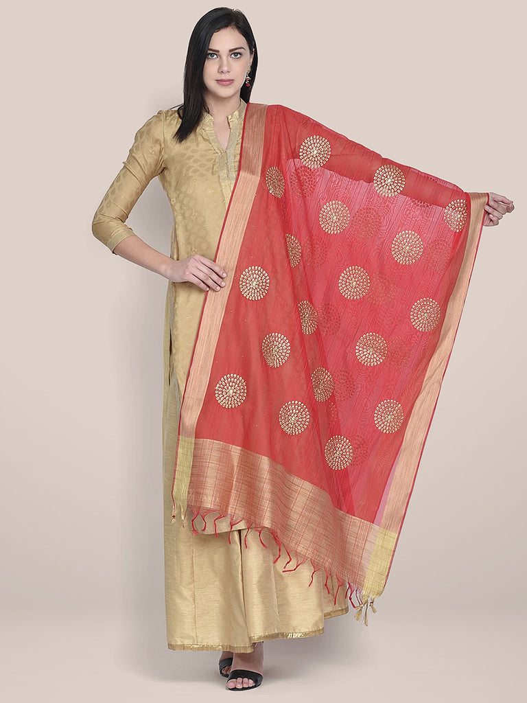Dupatta Bazaar Woman's Embroidered Red & Gold Blended Silk dupatta freeshipping - Dupatta Bazaar