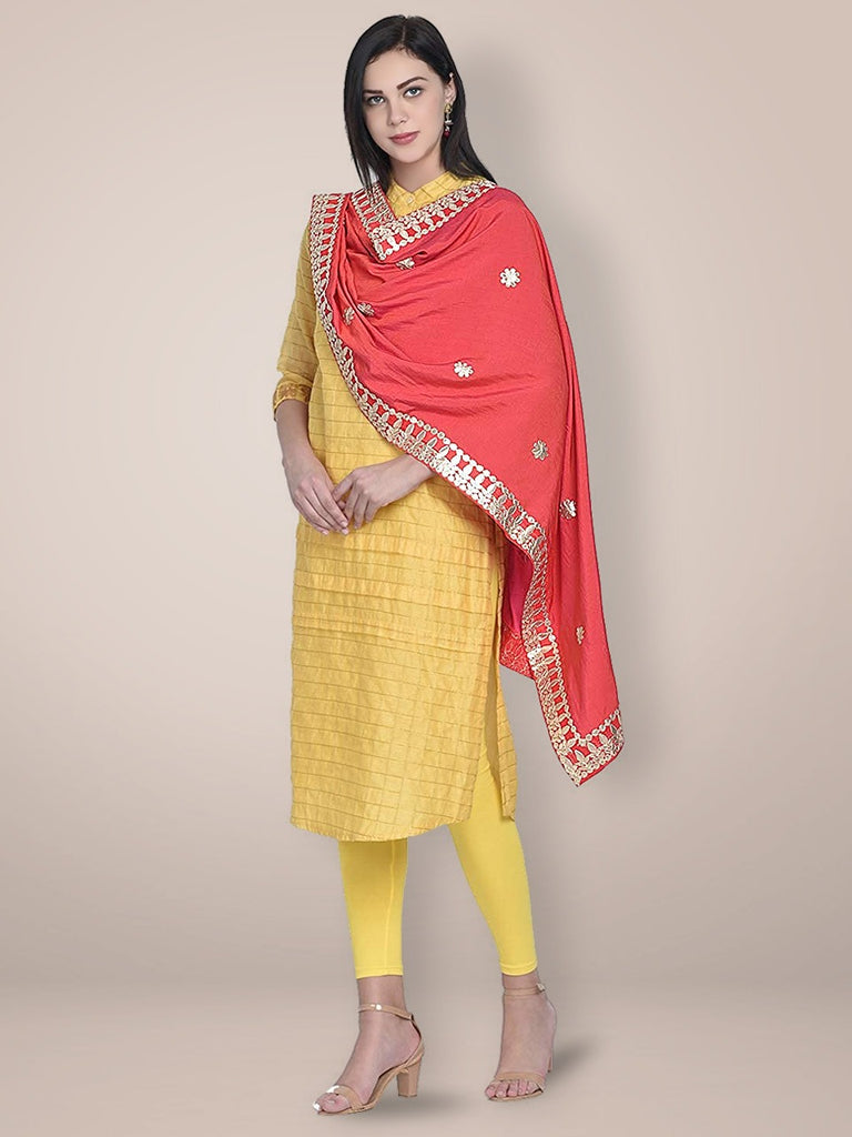 Red Silk Dupatta with Gotta Patti Work. freeshipping - Dupatta Bazaar