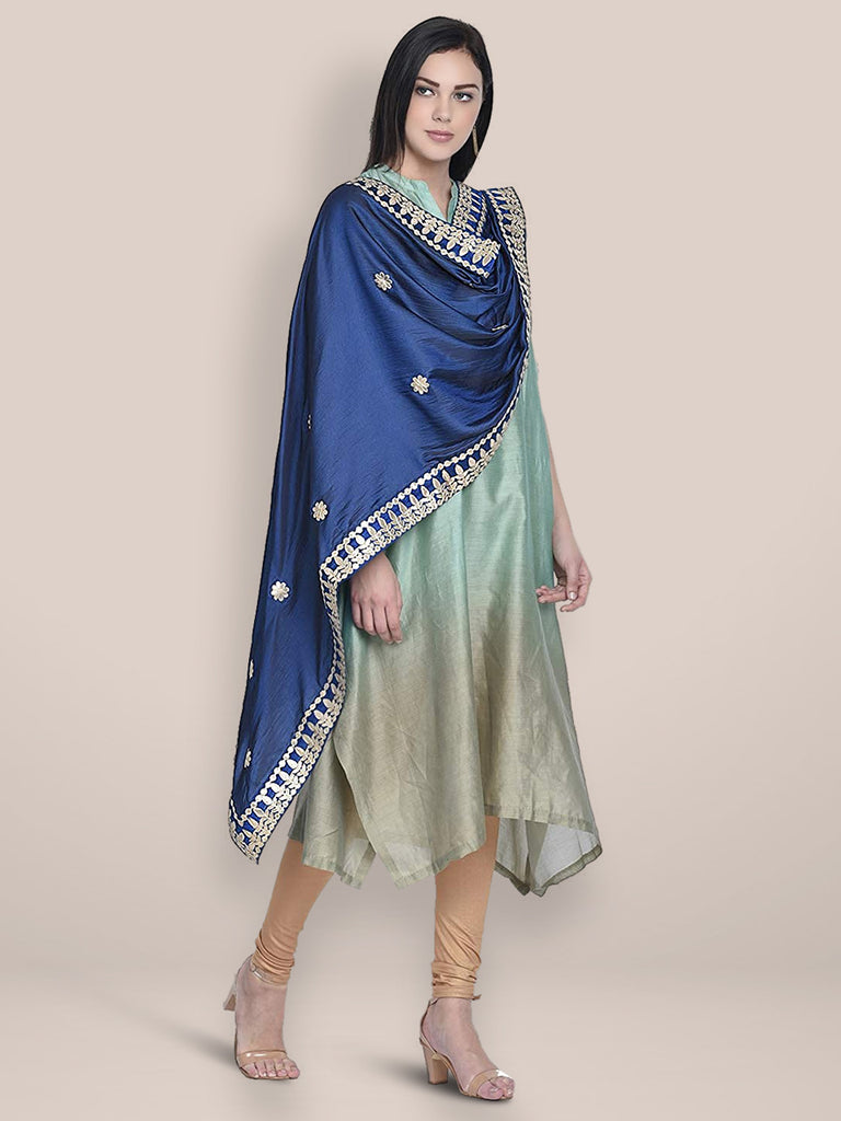 Blue Silk Dupatta with Gotta Patti Work. freeshipping - Dupatta Bazaar