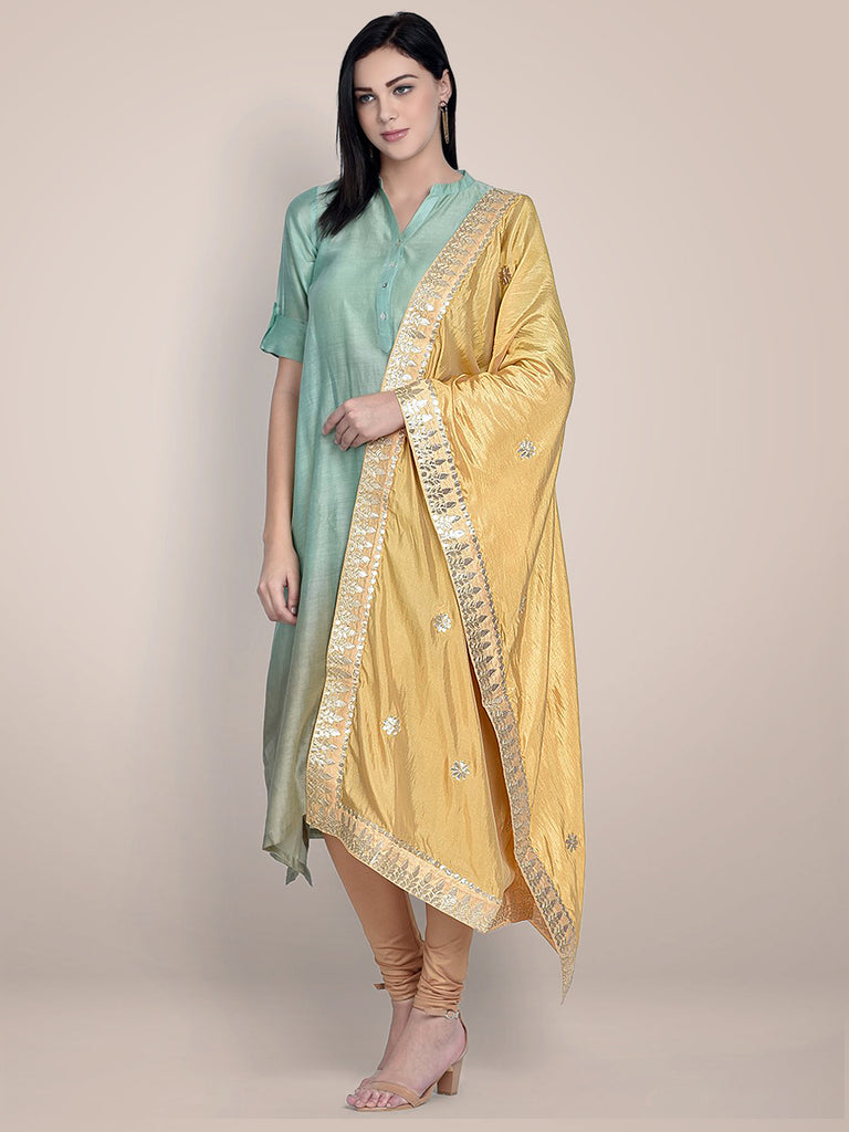 Dupatta Bazaar Woman's Gold Silk Dupatta with Gotta Patti Work. freeshipping - Dupatta Bazaar