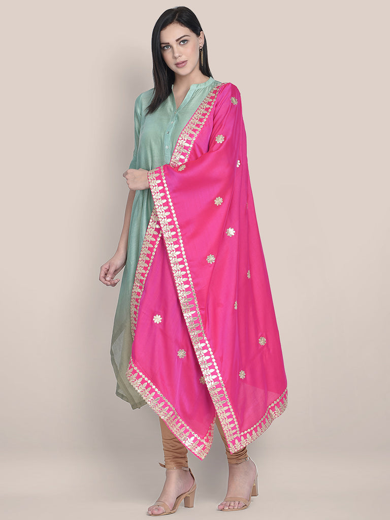 Dupatta Bazaar Woman's Pink & Gold Silk Dupatta with Gotta Patti Work. freeshipping - Dupatta Bazaar