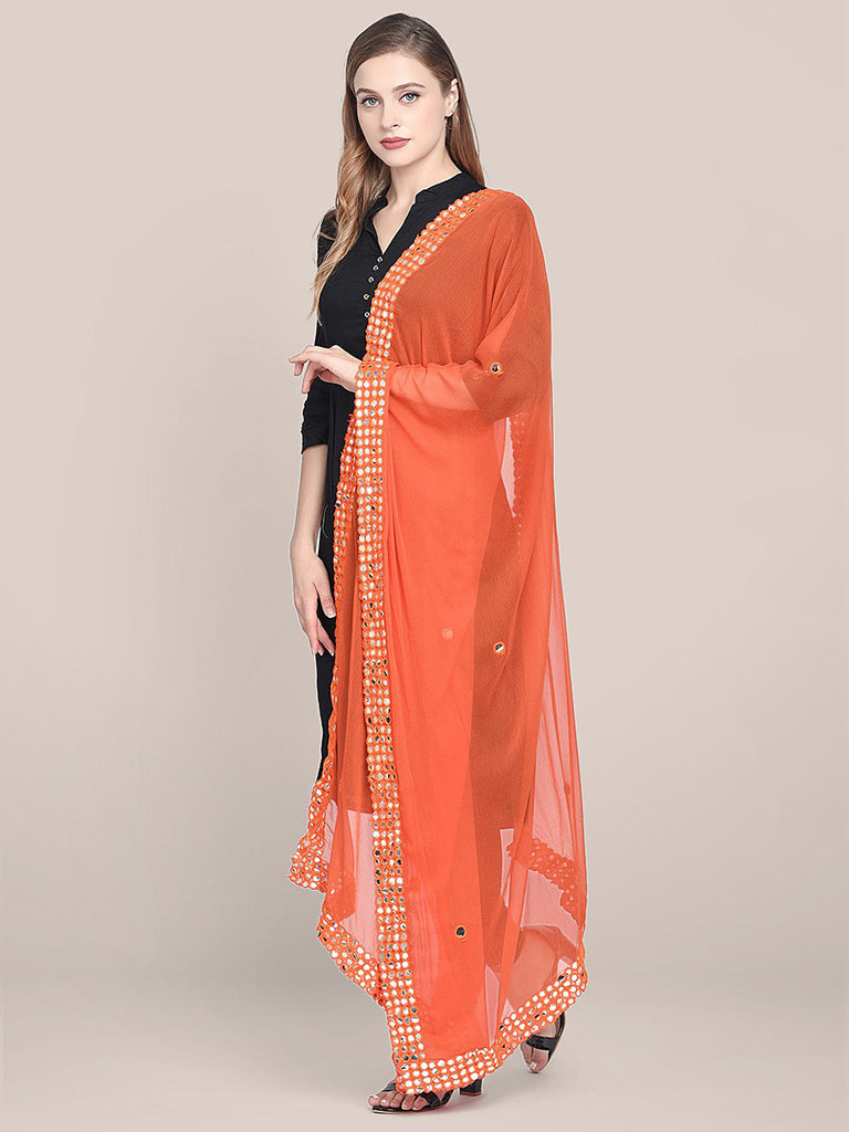 Orange Chiffon Dupatta with Mirror Work. freeshipping - Dupatta Bazaar