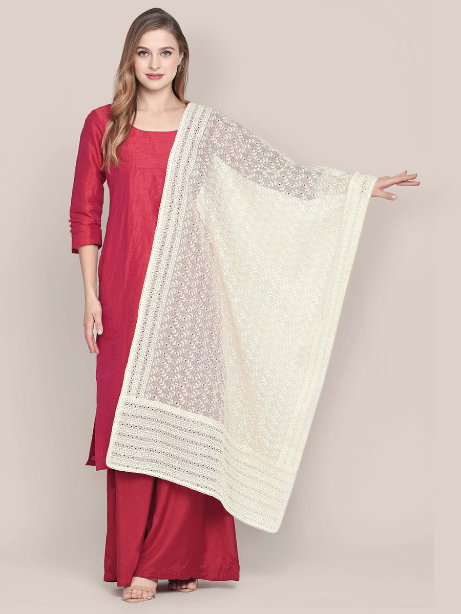 Off-White Check Solid Dupatta main image 1